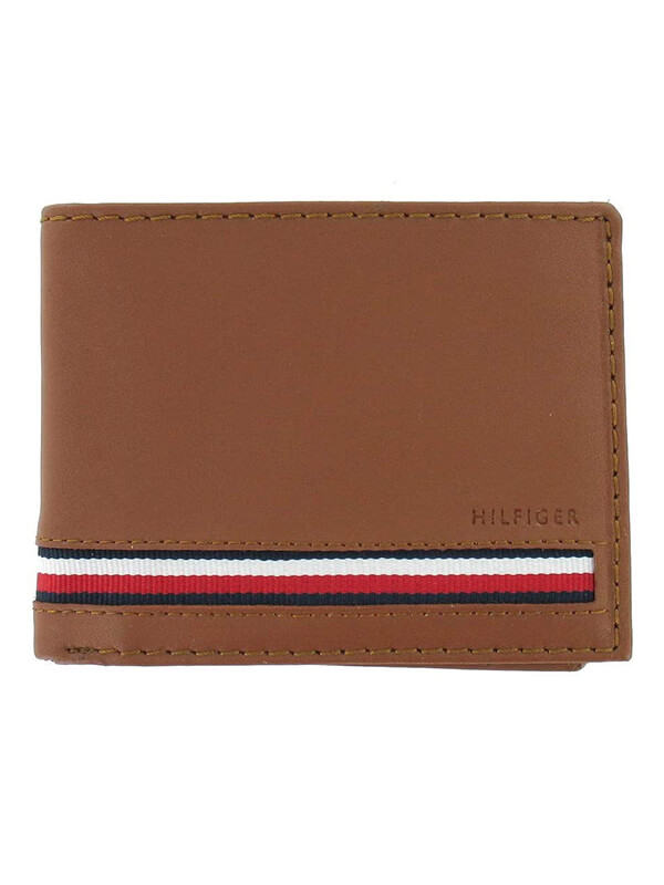 Tommy Hilfiger Mens RFID Blocking 100 Percent Leather Slimfold Wallet Bi-Fold One Size Tan Zed 