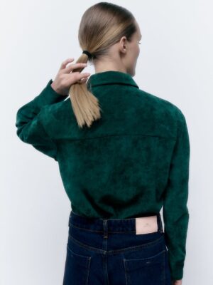 Zara - Fine Corduroy Shirt - Green - Image 8