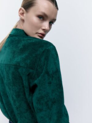 Zara - Fine Corduroy Shirt - Green - Image 7