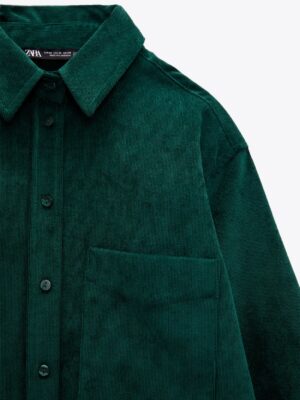 Zara - Fine Corduroy Shirt - Green - Image 3