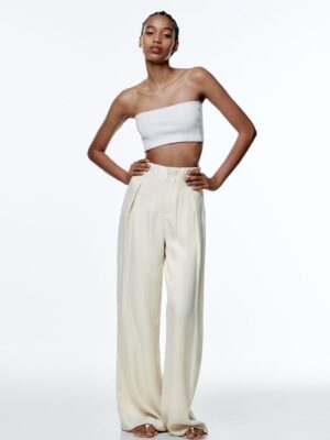 Zara - Full-Length Satin Trousers - Cava - Image 1
