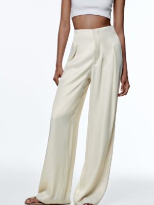Zara - Full-Length Satin Trousers - Cava - Image 2