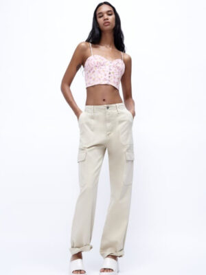 Zara - Linen Blend Printed Crop Top - Image 6