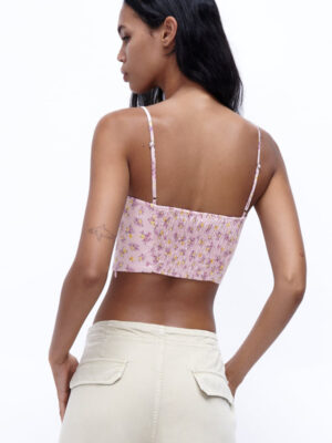 Zara - Linen Blend Printed Crop Top - Image 5