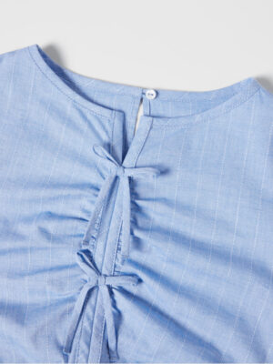 Zara - Pinstripe Blouse with Bows - Image 3